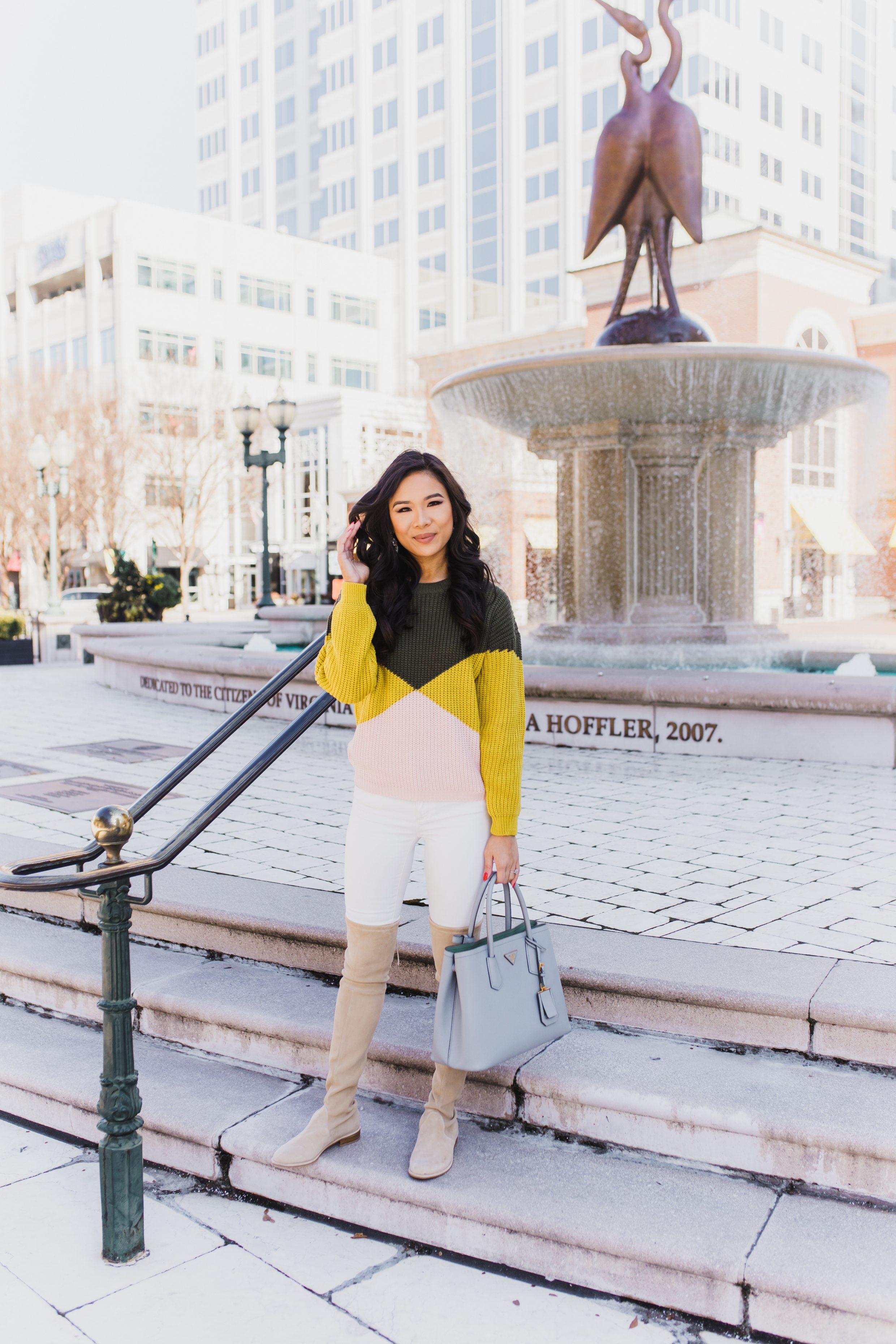 Color block sweater with Stuart Weitzman over the knee boots