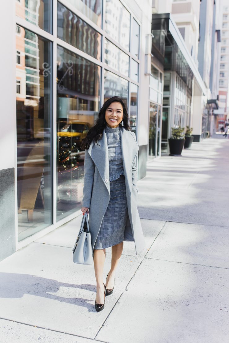 Shades of Gray for Work :: Check Midi Dress & Coat - Color & Chic