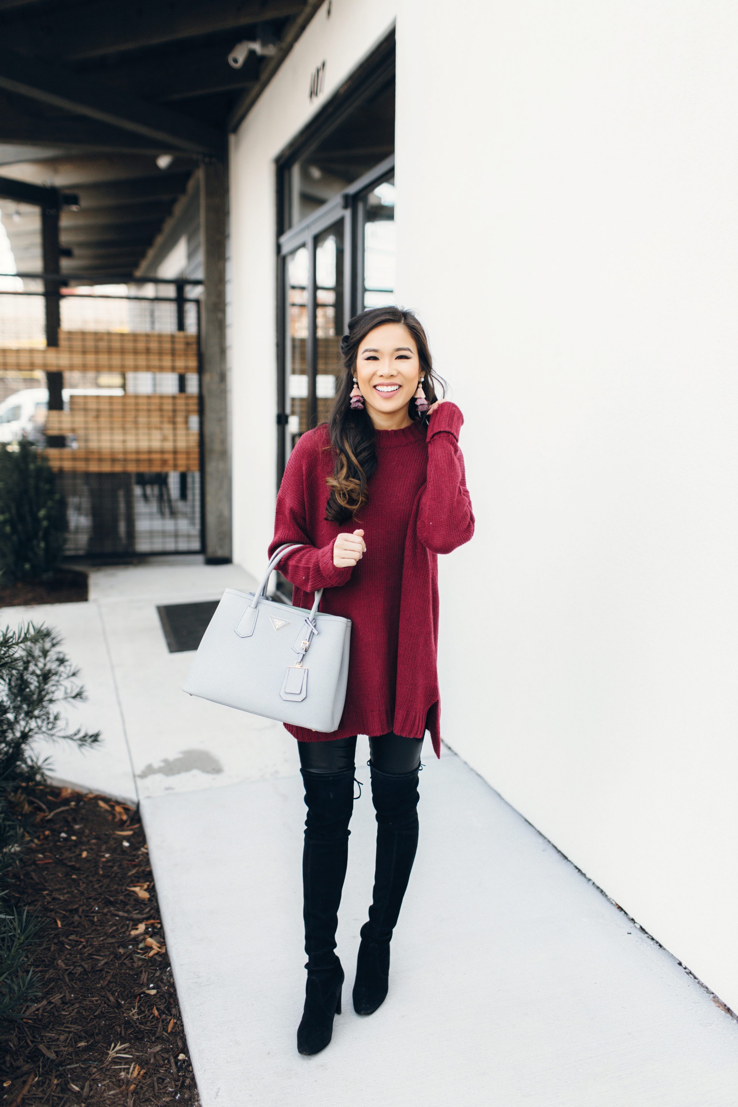 Maroon sweater vest and leggings with leopard scarf and black