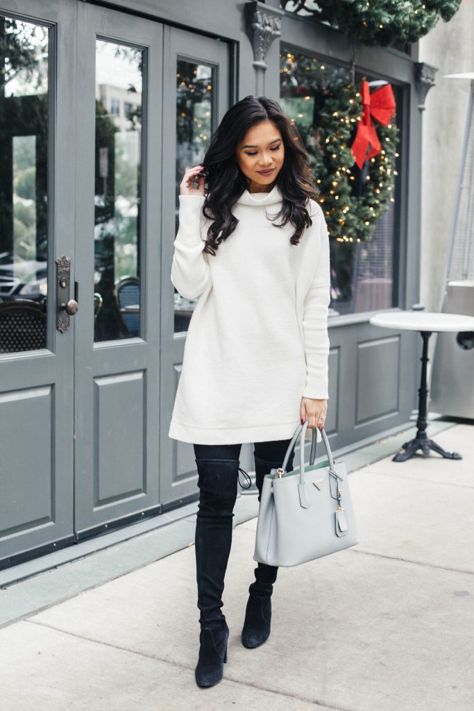 Winter White :: Slouchy Tunic & Over the Knee Boots - Color & Chic