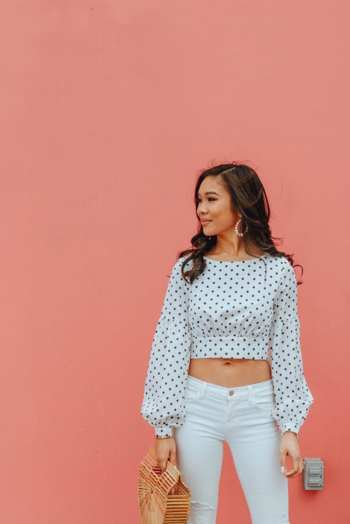 White Large Polka Zip Back Crop Top