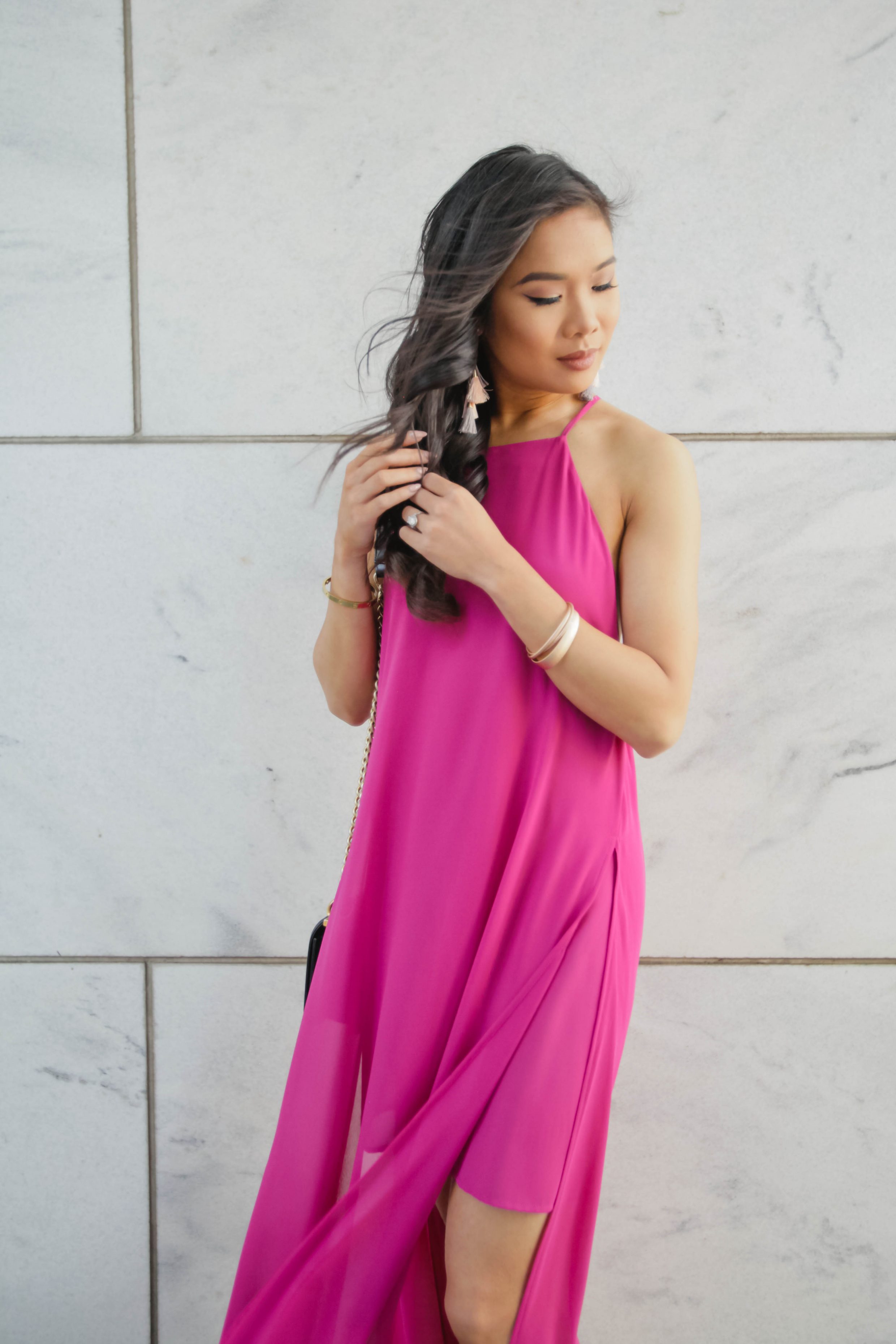 Fuchsia pop maxi dress perfect for spring and summer