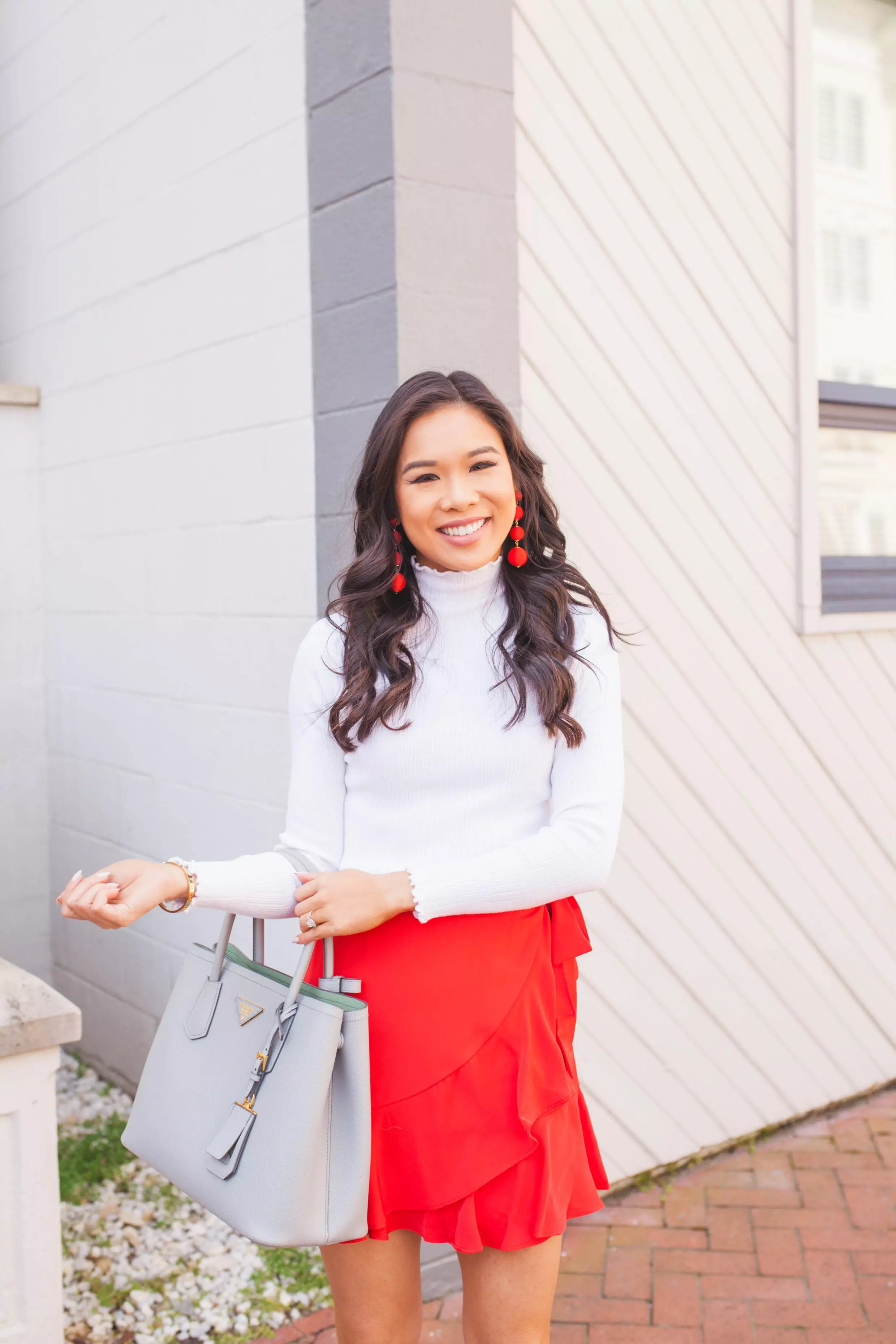 red ruffle wrap skirt