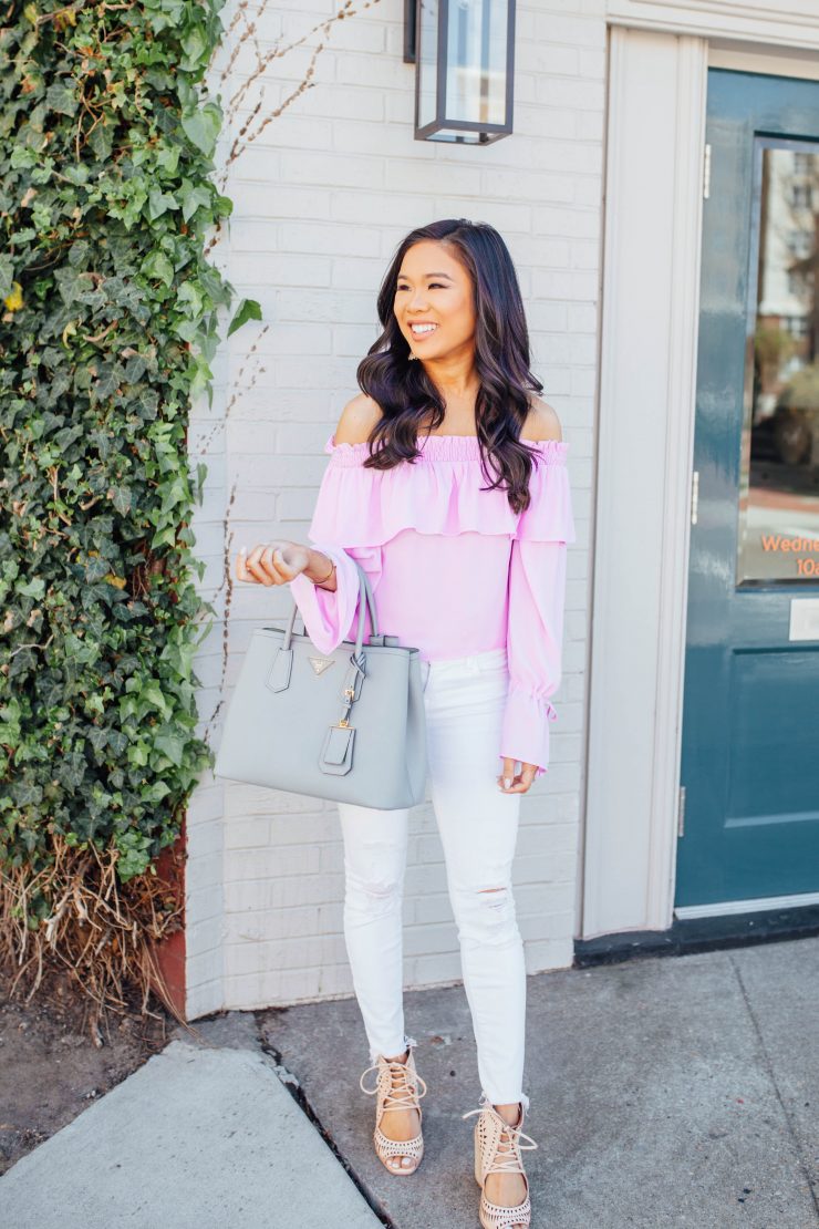 off the shoulder lavender top