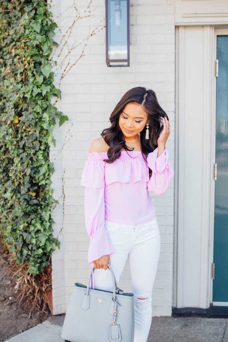 off the shoulder lavender top