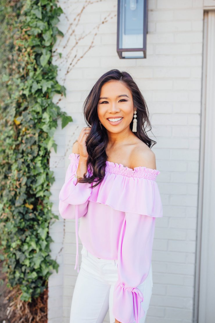 off the shoulder lavender top