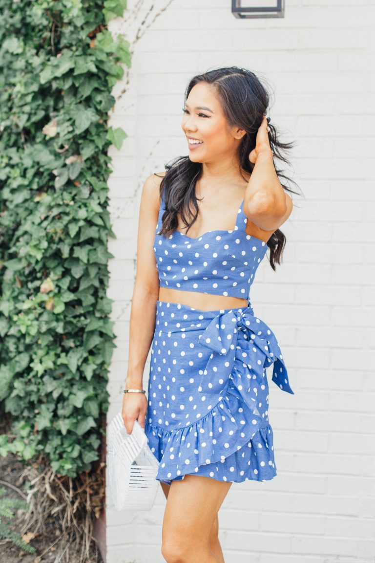 Off Shoulder Polka Dot Two Pieces Set