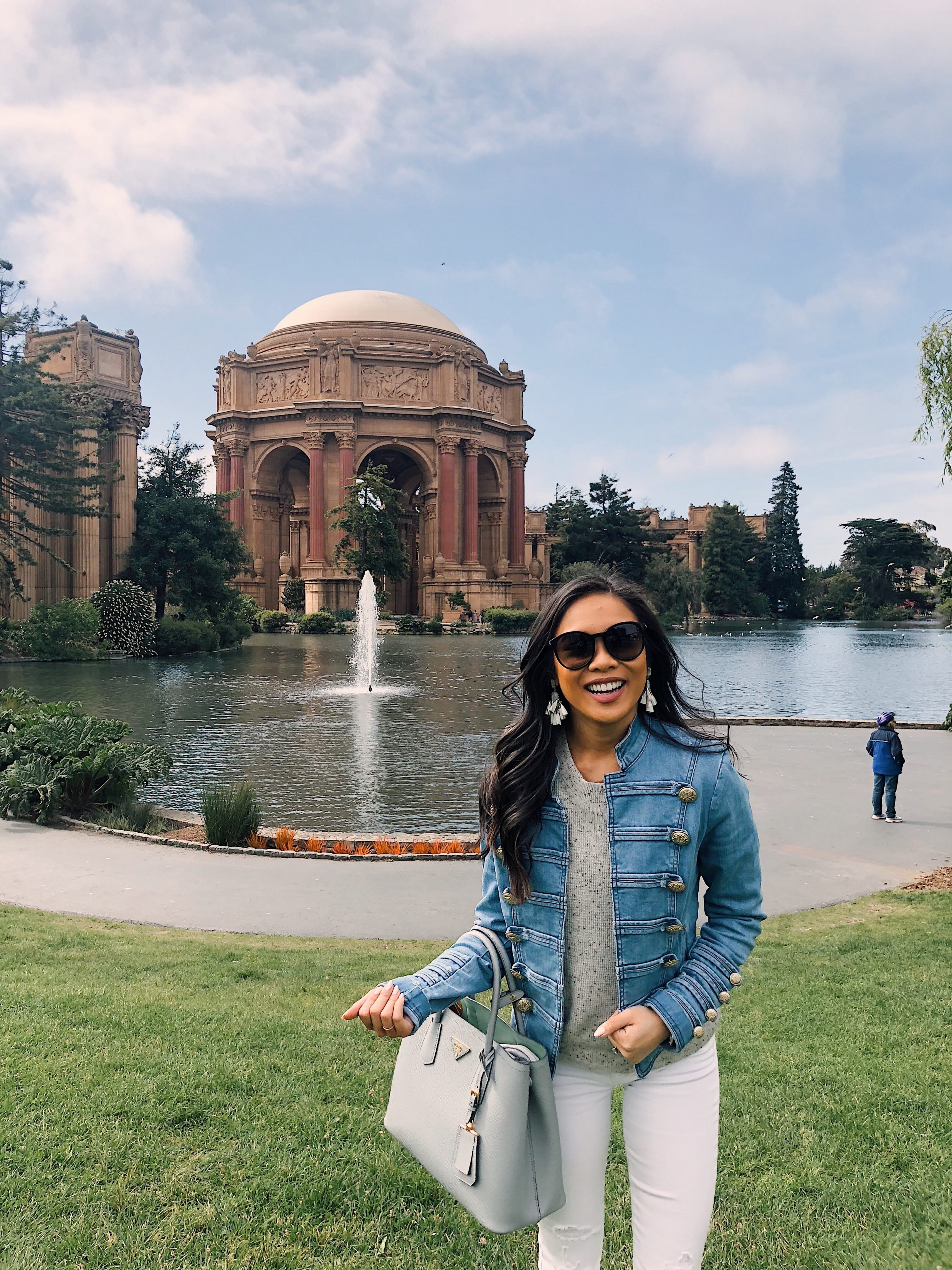 Palace of Fine Arts Best wearing white jeans and a denim military jacket - San Francisco Travel Guide