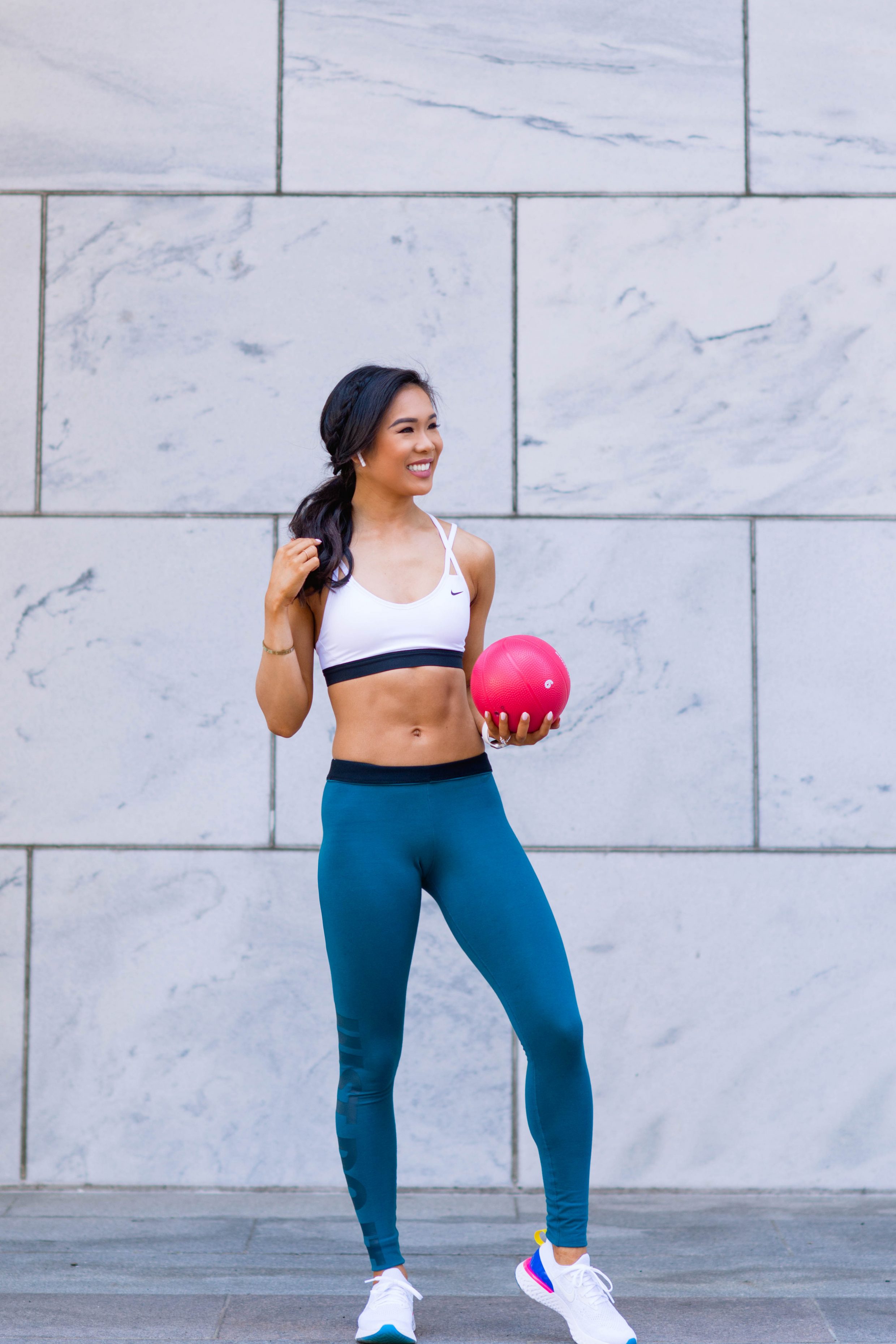 Nike Indy Sports Bra and Leg-A-See Leggings with Epic React Sneakers
