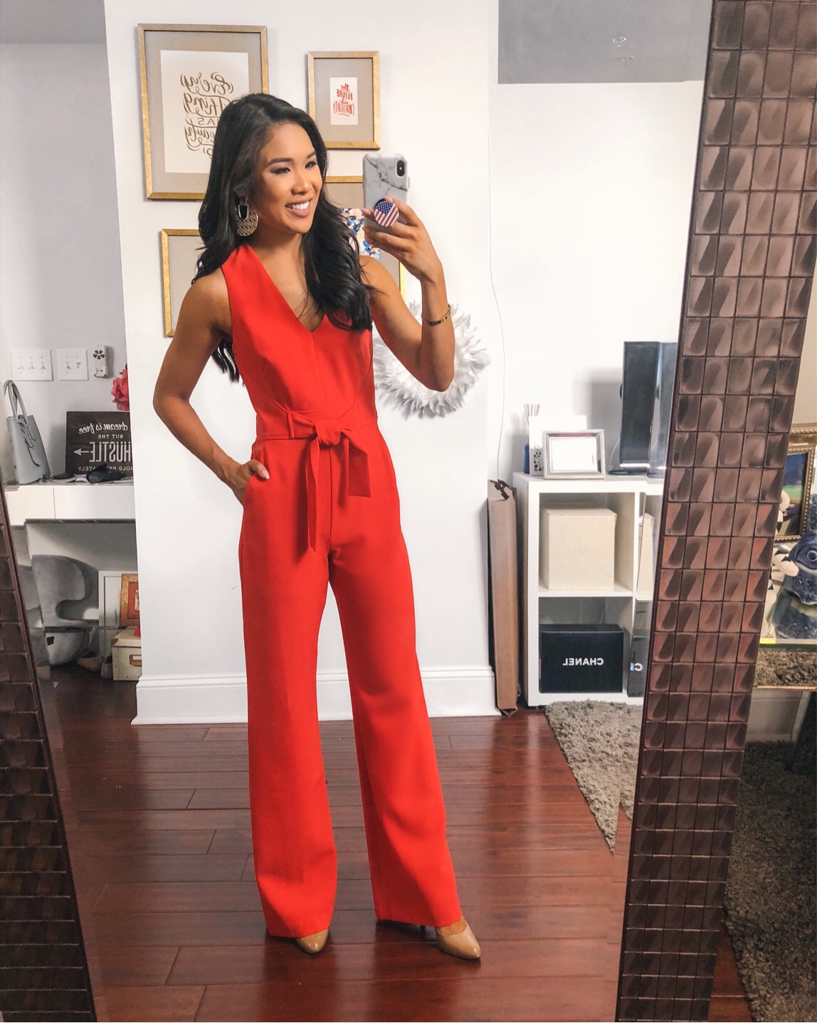 Red jumpsuit for work, weddings or date night outfit