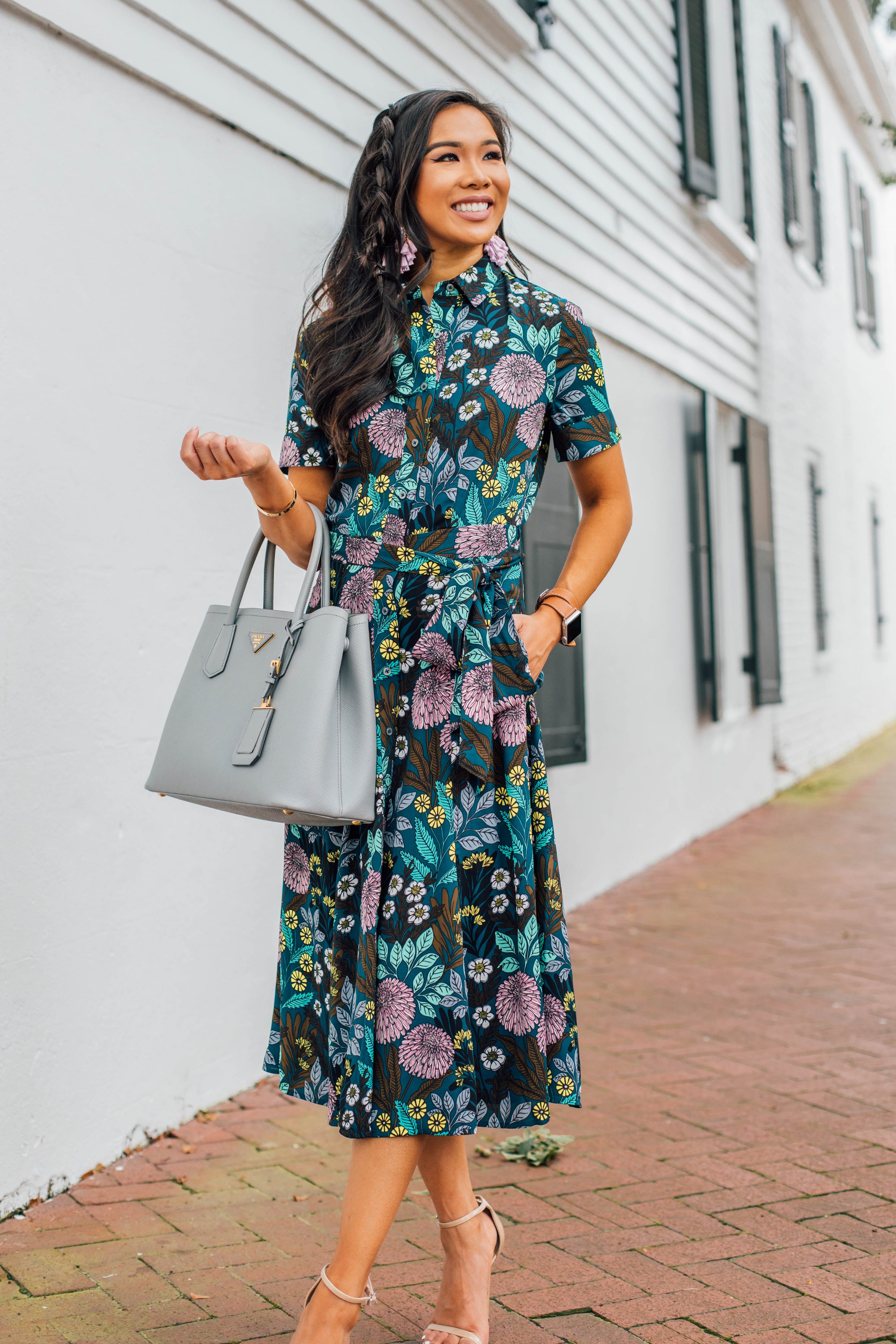 Blogger Hoang-Kim wears a floral transition dress for summer into fall