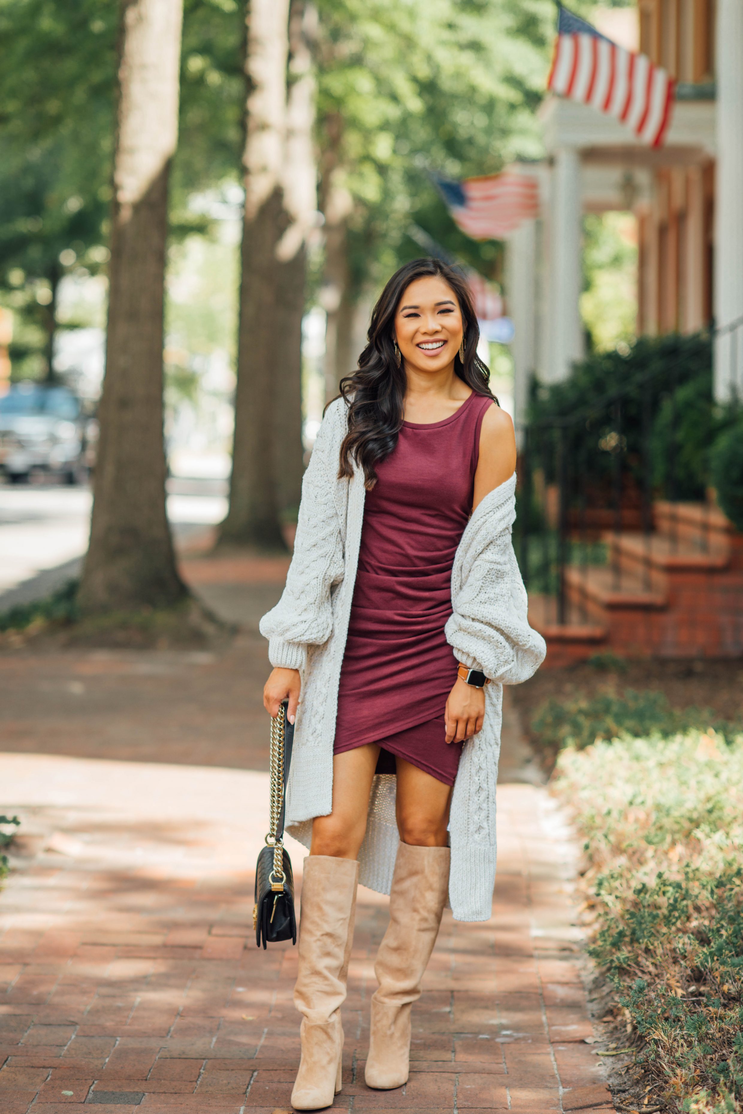 Effortlessly Chic: Cozy Cardigan & Knee-High Boots