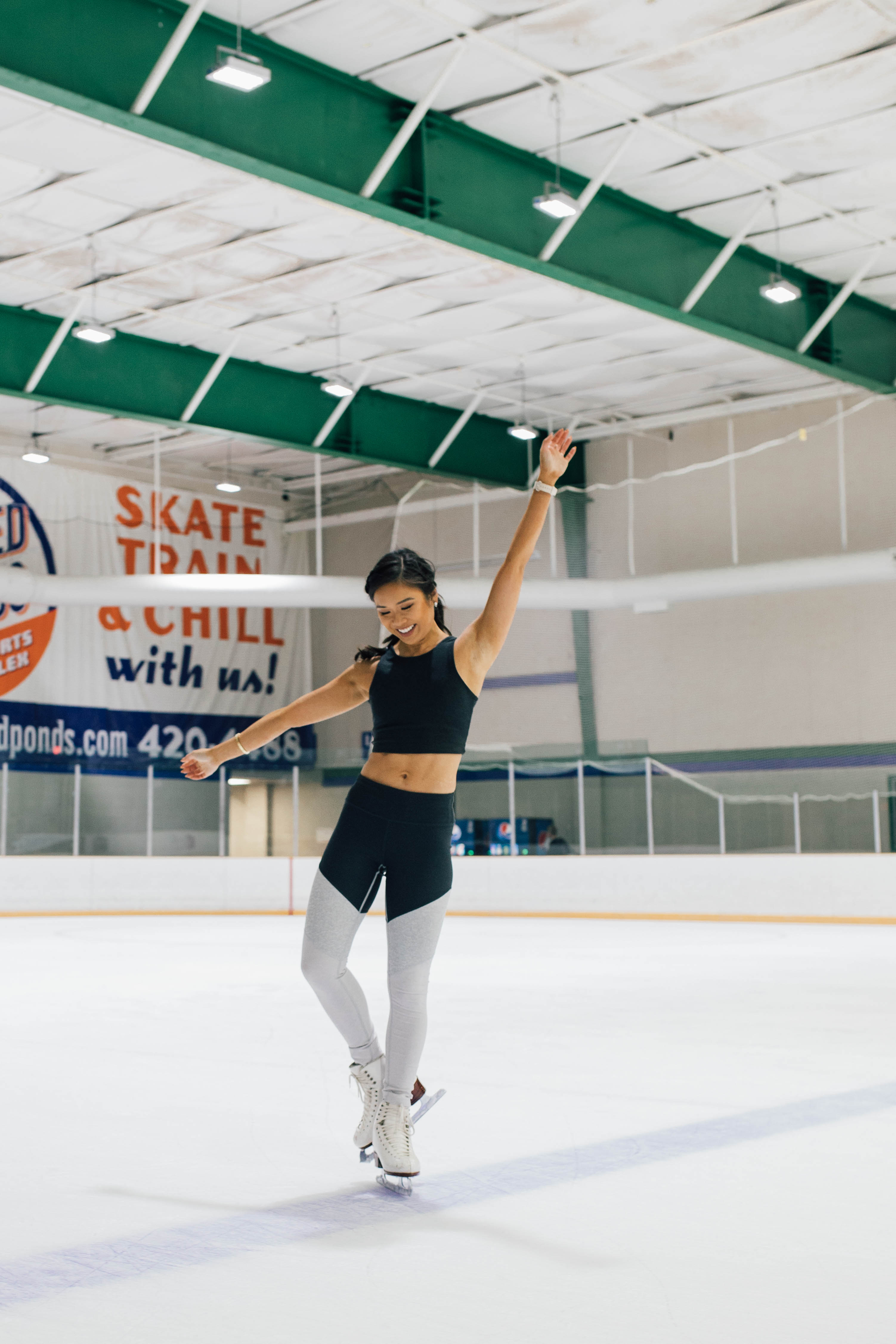 Hoang-Kim goes figure skating wearing Outdoor Voices athletic apparel at Chilled Ponds in Chesapeake