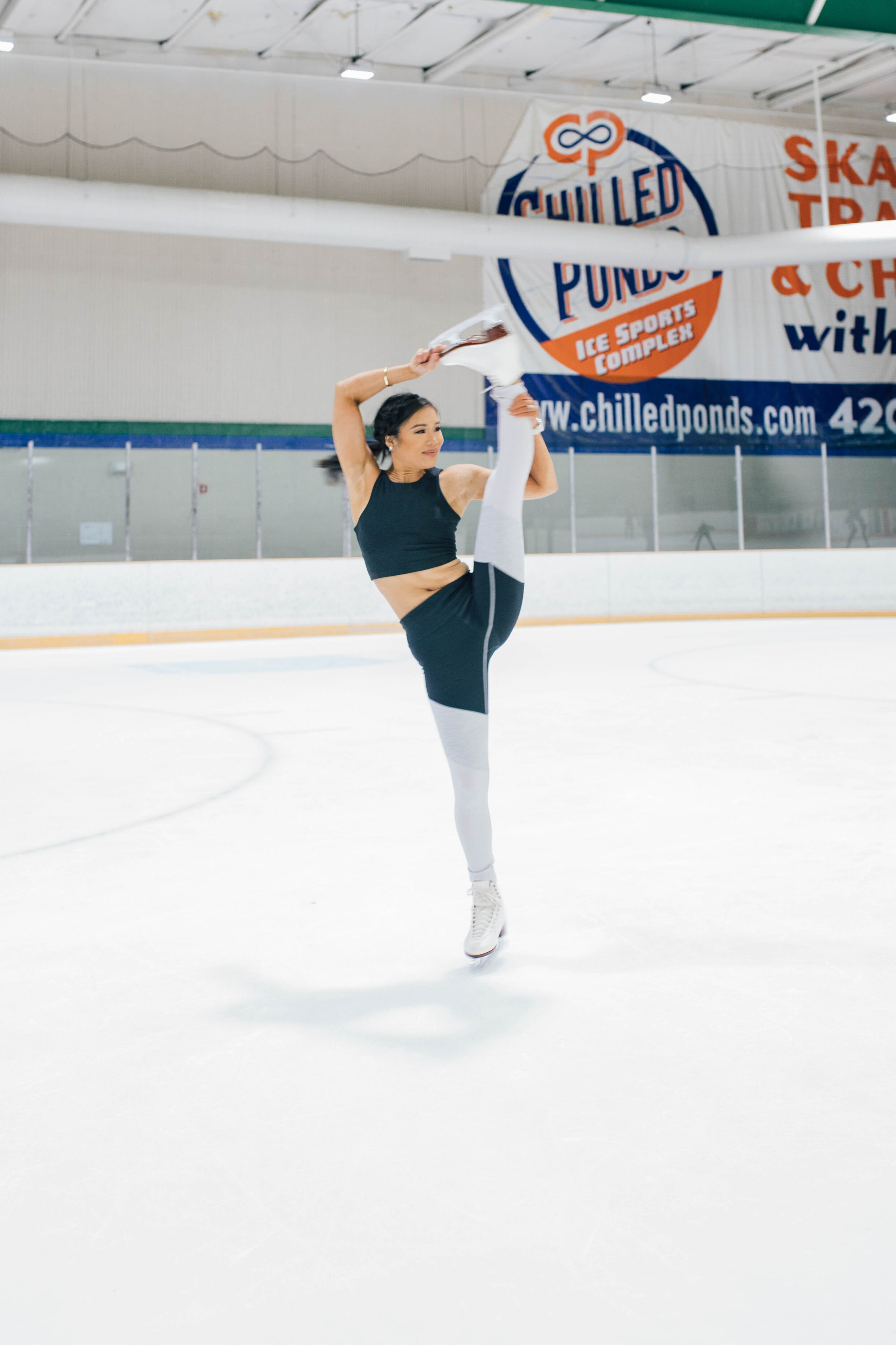 Hoang-Kim goes figure skating wearing Outdoor Voices athletic apparel