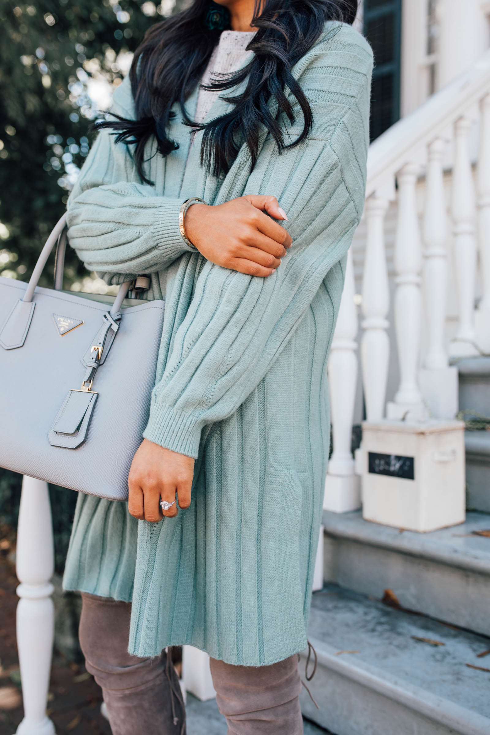 Blogger Hoang-Kim wears a Chicwish Dreamy Softness Ribbed Knit Longline Cardigan