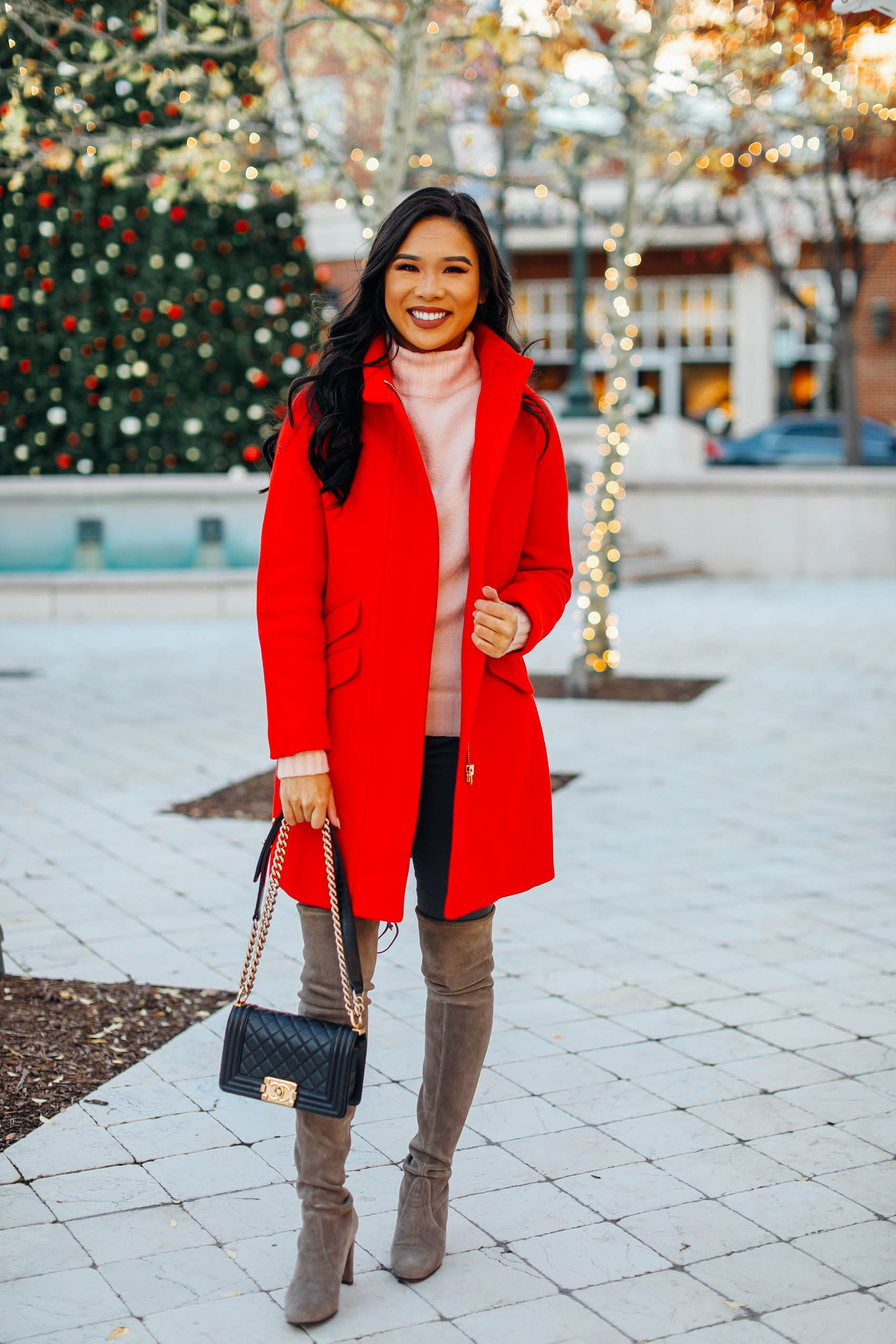J.Crew cocoon coat in red on fashion blogger Hoang-Kim
