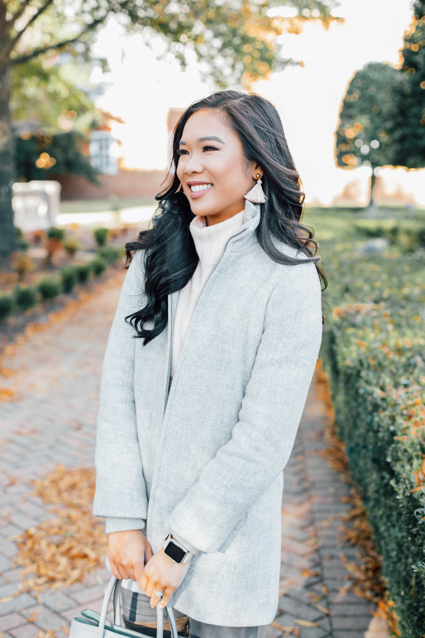 Blogger Hoang-Kim wears a gray wool winter coat