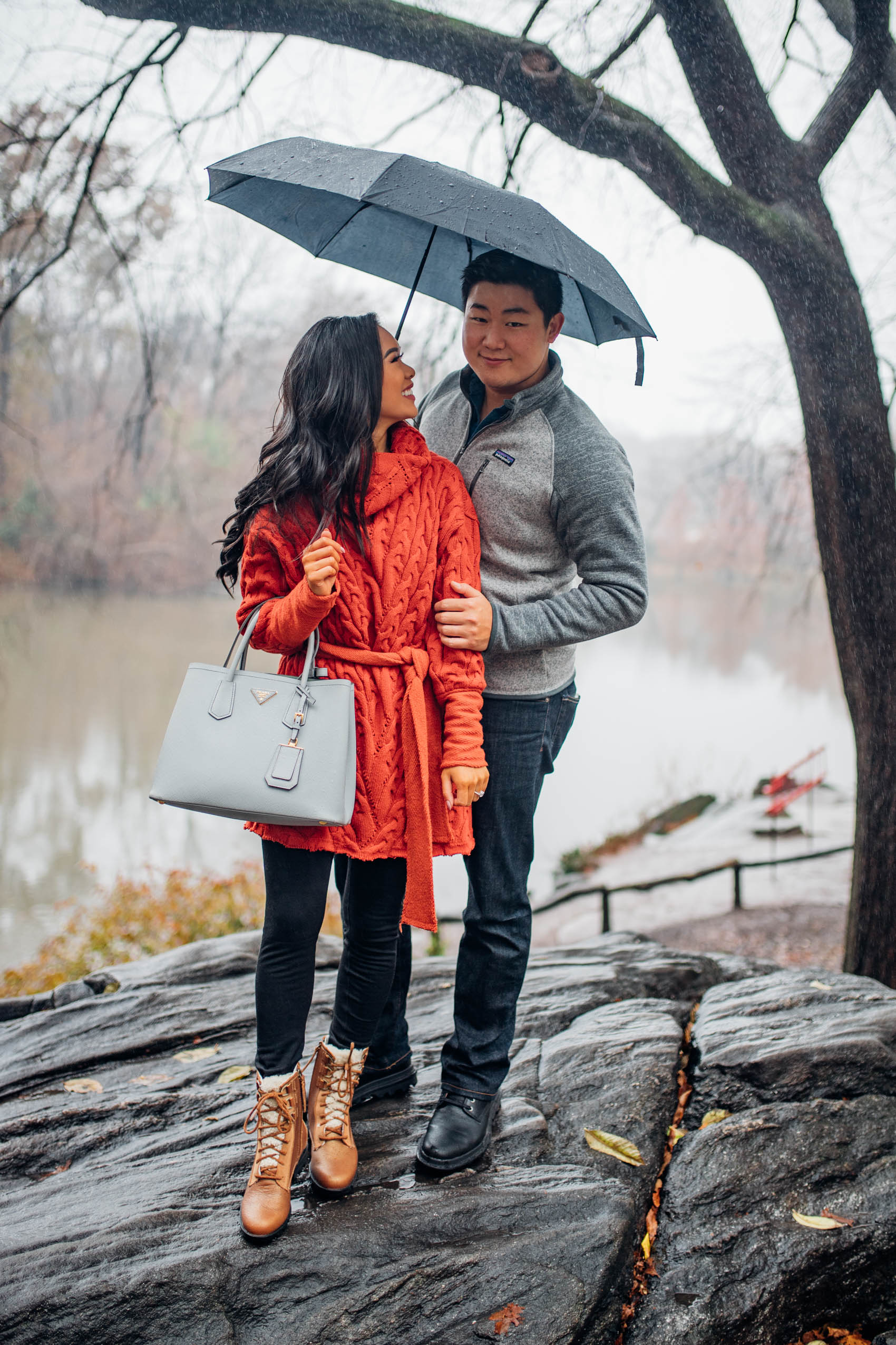Blogger Hoang-Kim and her boyfriend wears Sorel Footwear during a winter trip to New York City