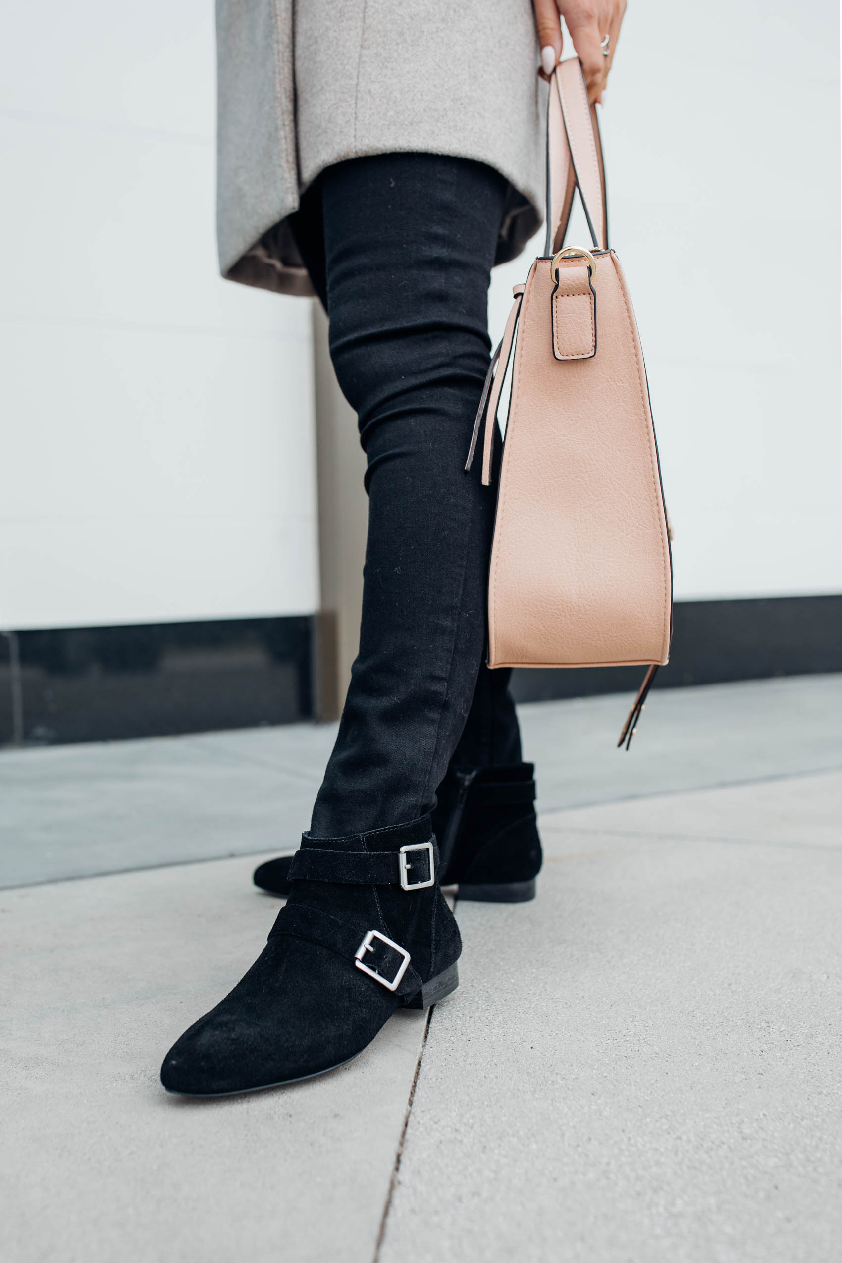 Blogger Hoang-Kim wears Sole Society suede ankle booties