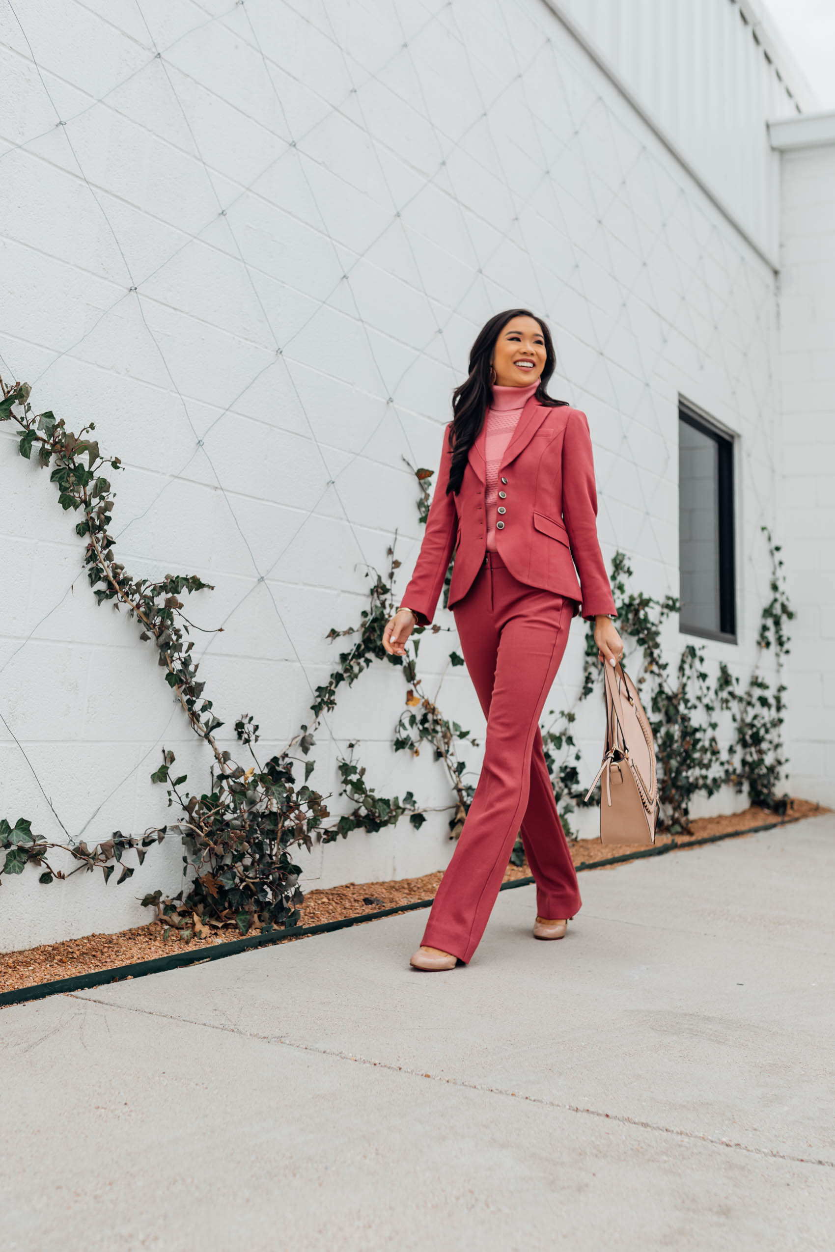 Blogger Hoang-Kim shares a colorful pant suit from White House Black Market