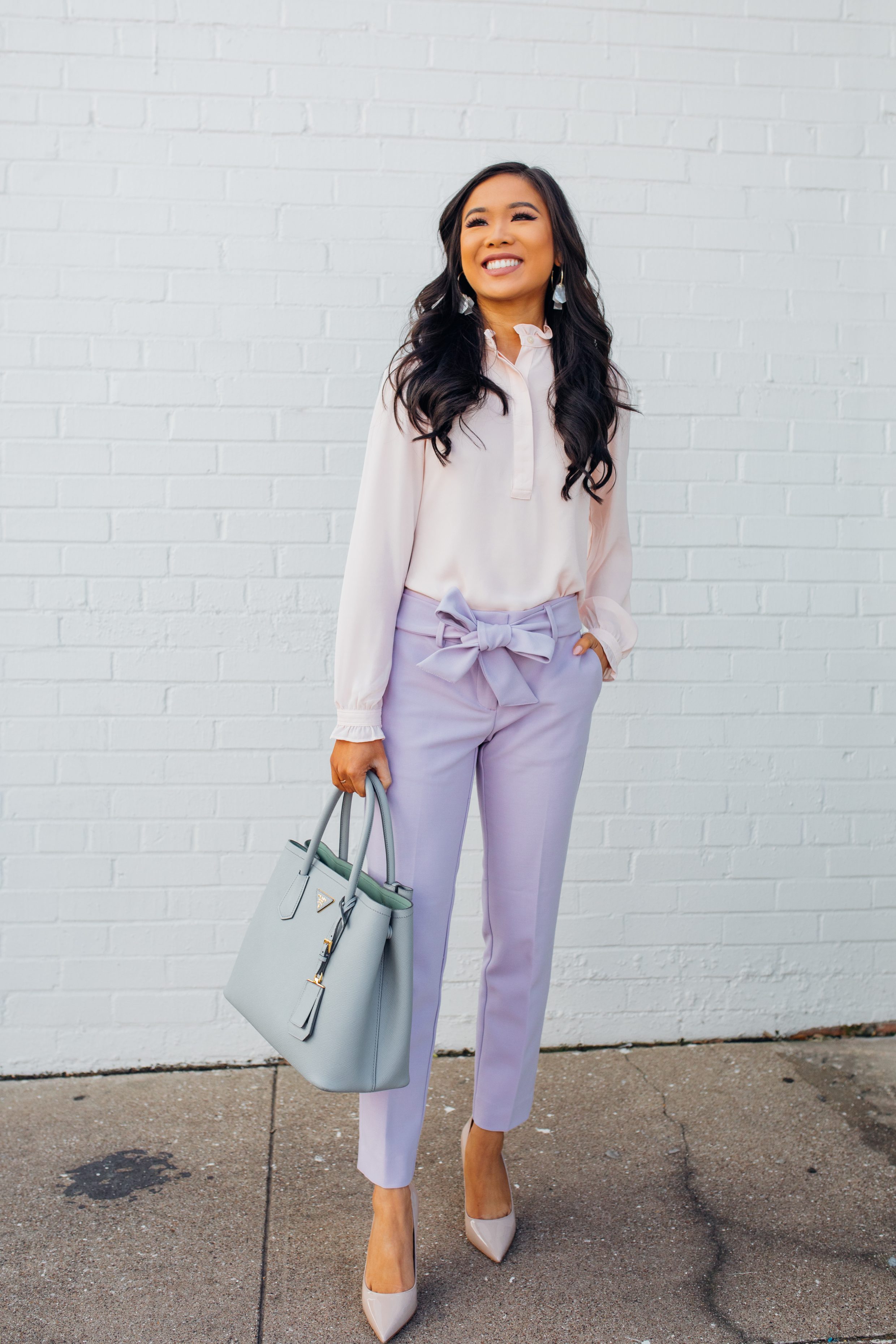 lavender dress shirt outfit