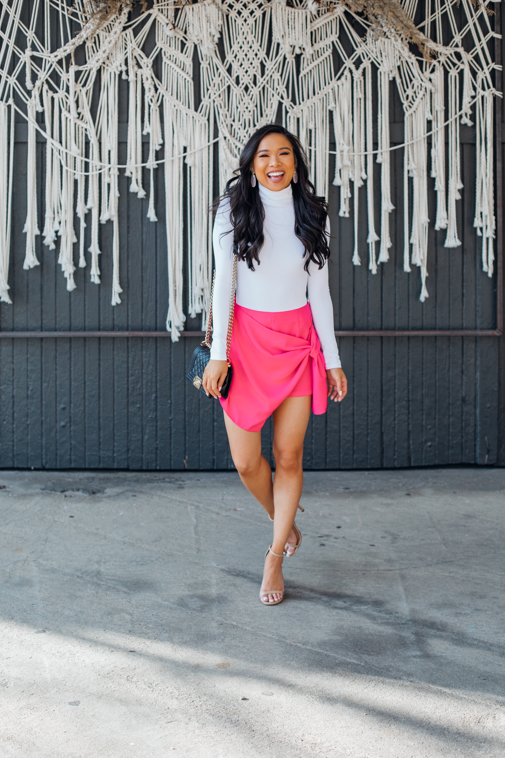 Blogger Hoang-Kim shares a Valentine's Day outfit idea featuring a pink skort