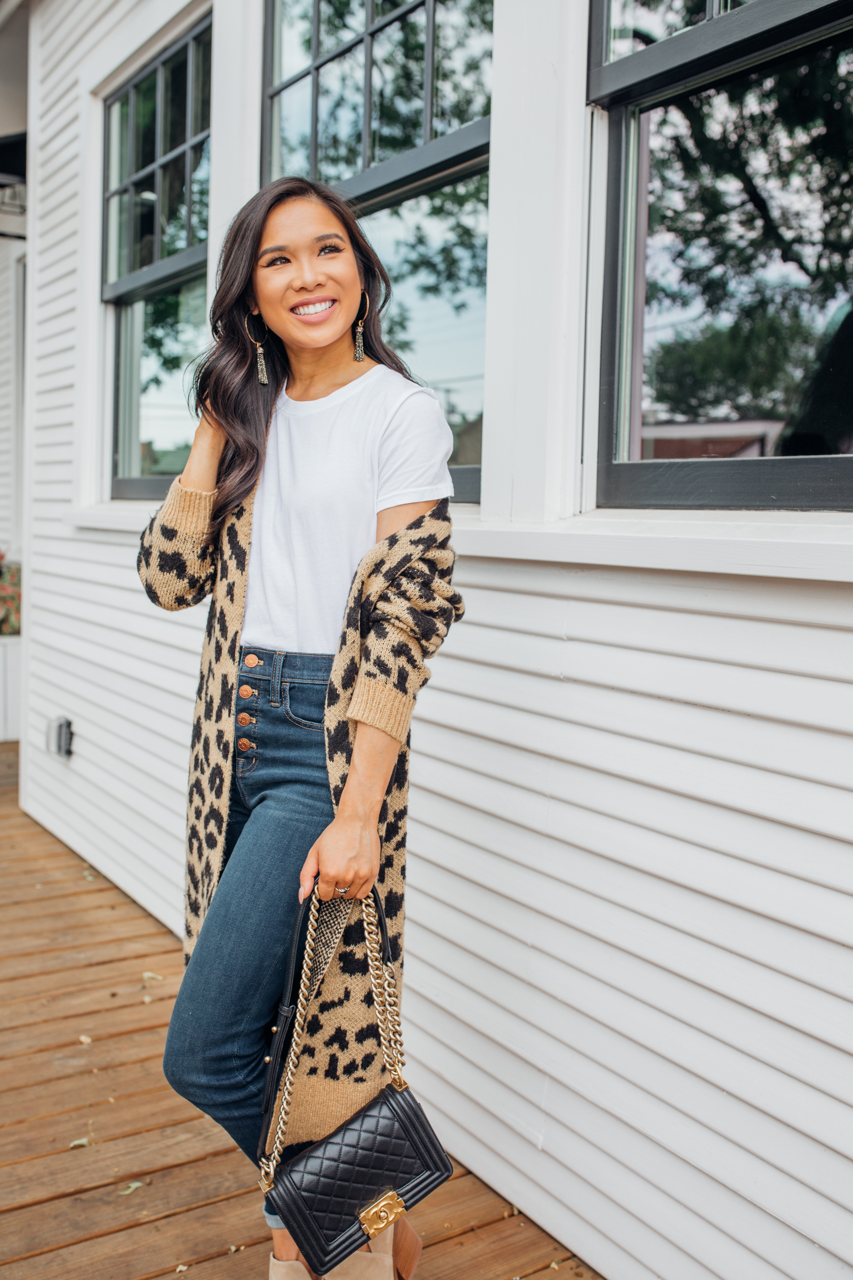 Styling a leopard cardigan outfit for summer into fall