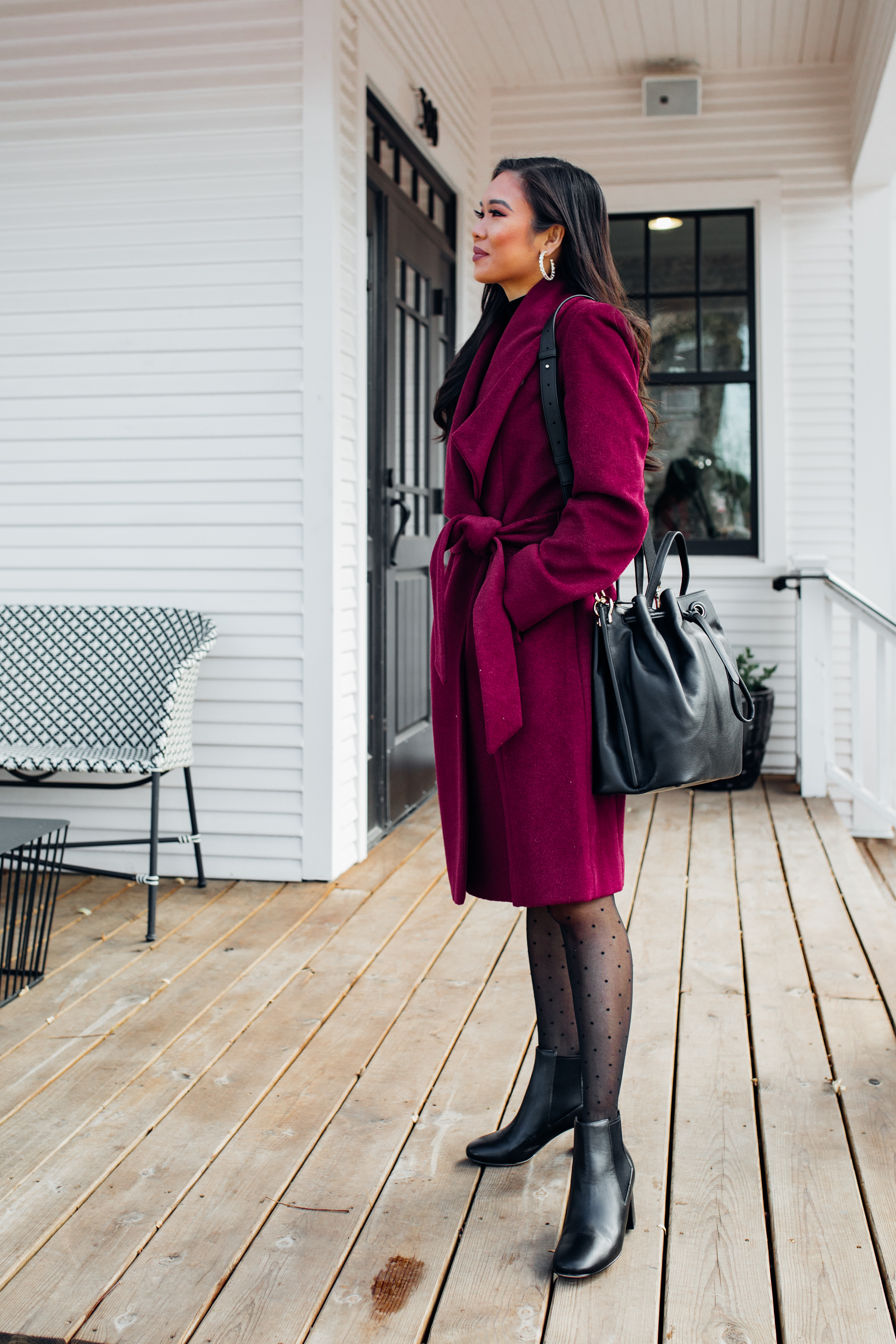 Luxury gifts for women without the price tag - blogger Hoang-Kim styles a wool wrap coat