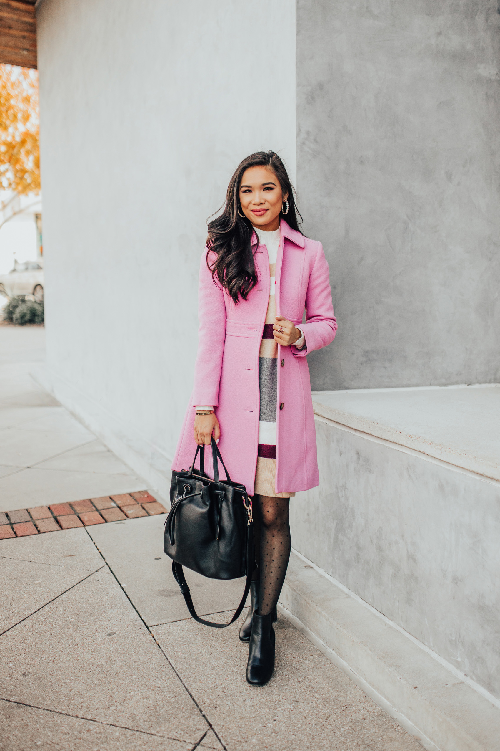 Fall/Winter Style: Pink Faux Fur Coat + Pink Dress – The Style Perk