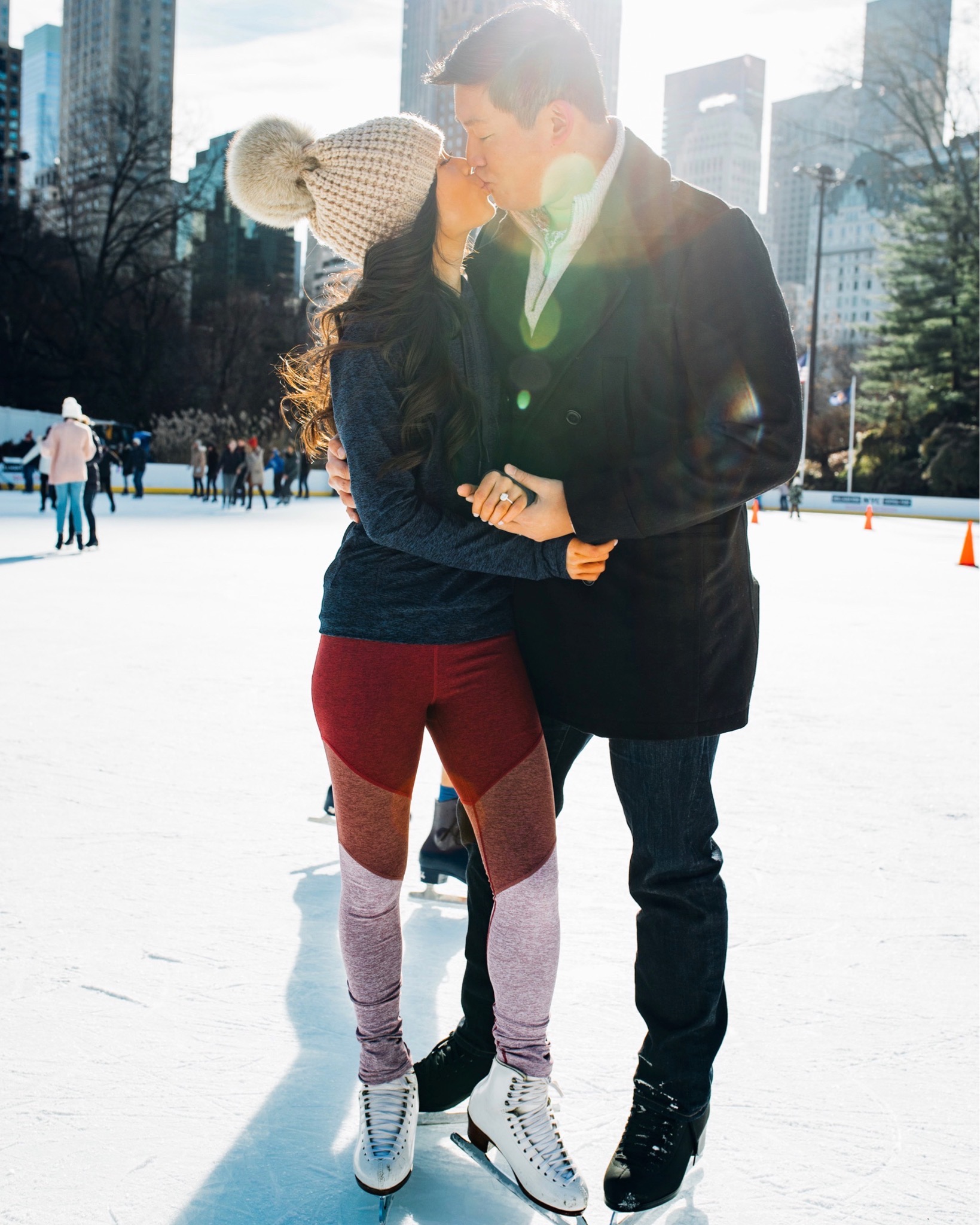 Surprise ice skating proposal at Wollman Rink in Central Park with James Allen ring