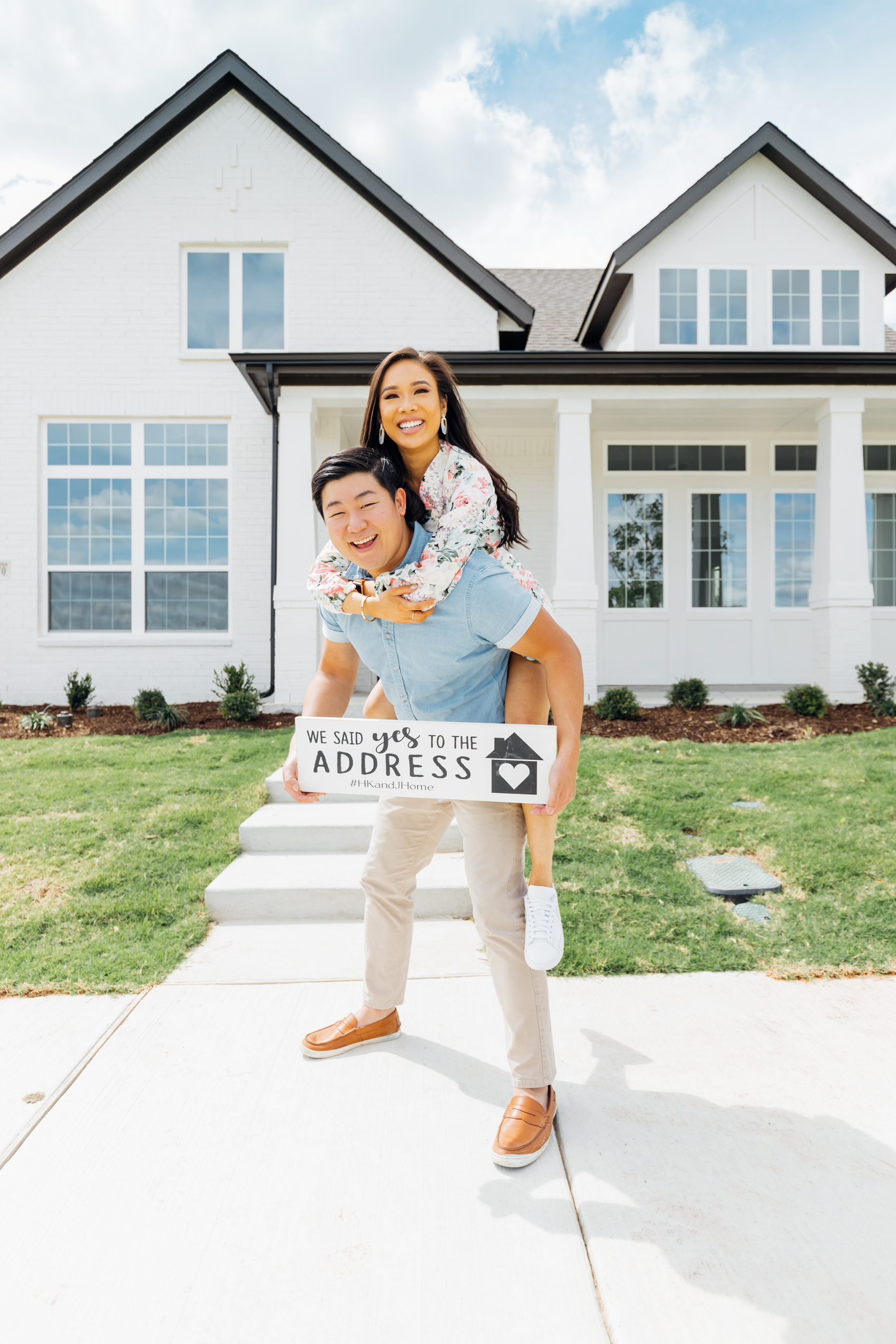 Hoang-Kim and Jonathan are first time homeowners who built their white painted brick one-story home in Dallas