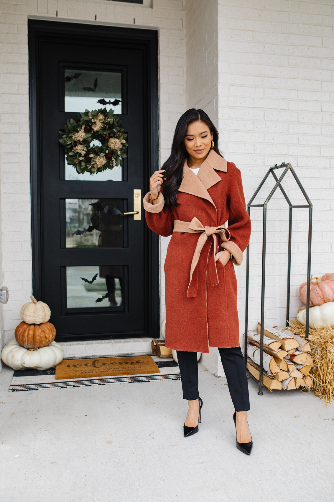 Winter outfits with M.M.LaFleur's Cleo Coat that's reversible