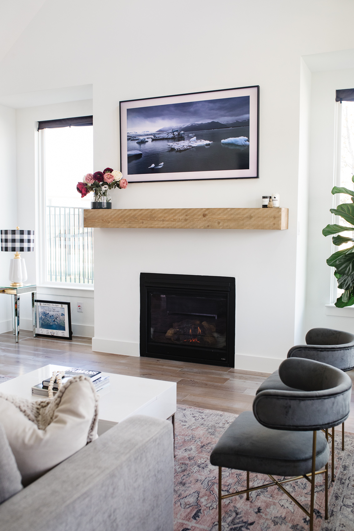 Blogger Hoang-Kim Cung shares her Samsung Frame TV review from her transitional living room in Dallas, Texas