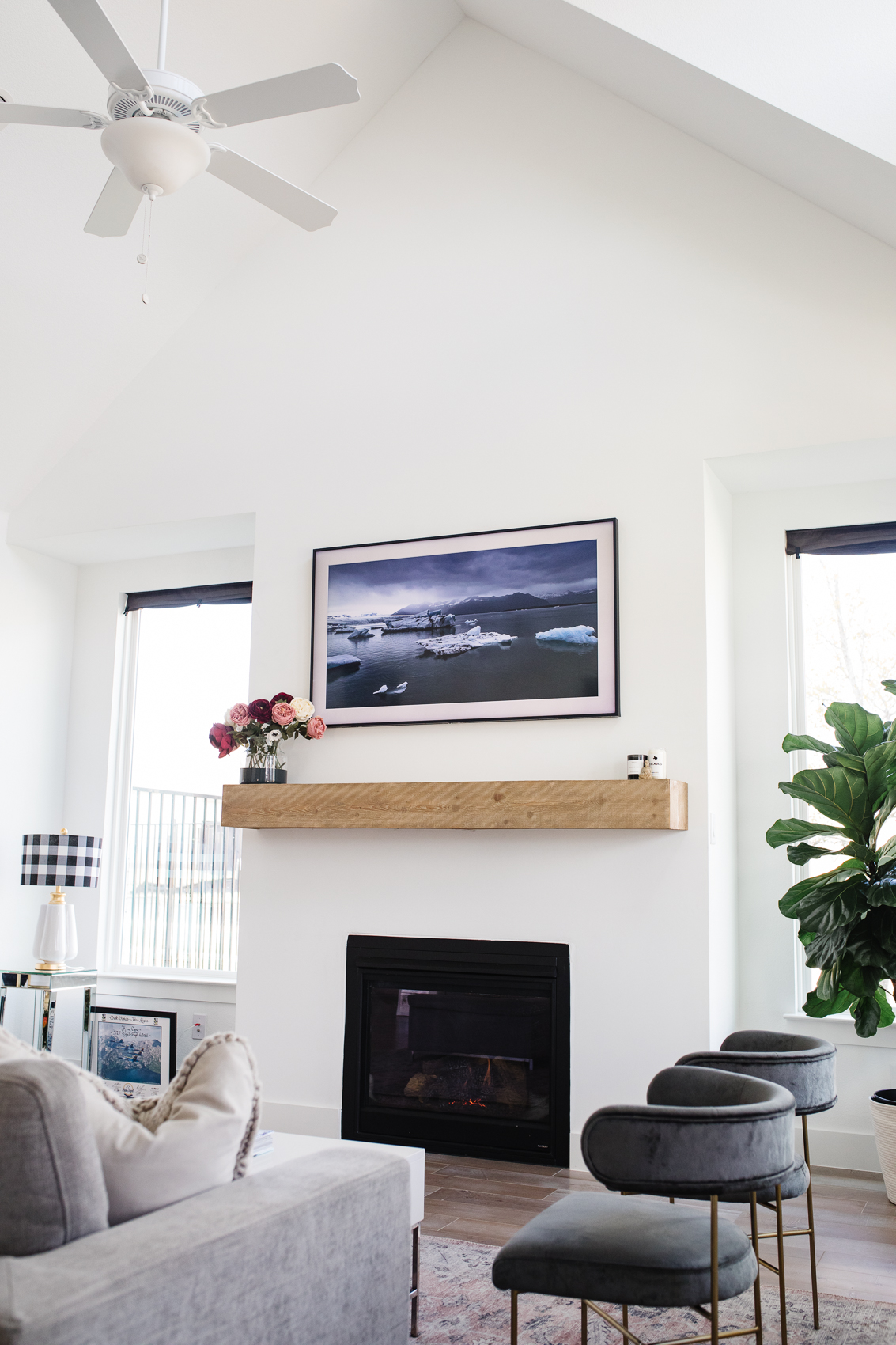 Blogger Hoang-Kim Cung shares her Samsung Frame TV review from her transitional living room in Dallas, Texas