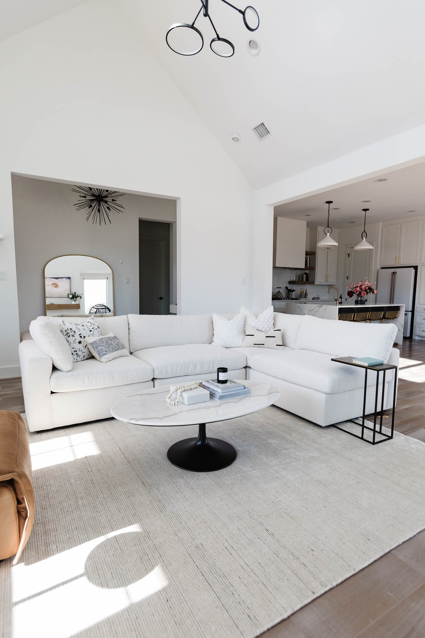 Blogger Hoang Kim's modern transitional living room reveal, Arhaus living room, best white sofa