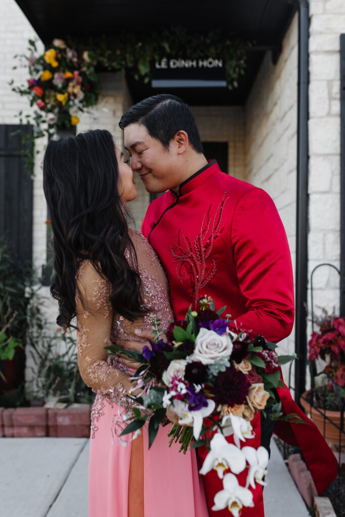 Blogger Hoang-Kim and her fiance, Johnny wearing ao dai by Thai Nguyen Atelier and Lahava for their Dam Hoi, a Vietnamese Engagement Party