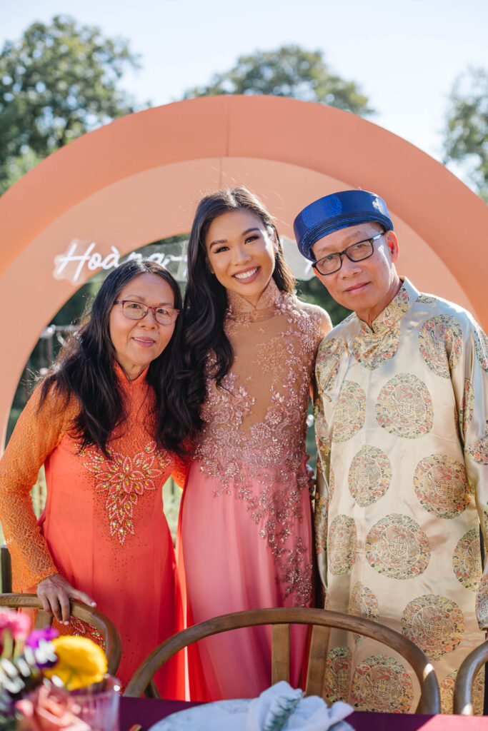 Blogger Hoang-Kim with her parents at her Dam Hoi, a Vietnamese Engagement Party, also known as Le Dinh Hon