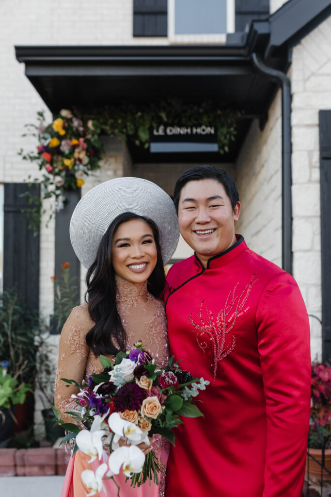 Blogger Hoang-Kim and her fiance, Johnny wearing ao dai by Thai Nguyen Atelier and Lahava for their Dam Hoi, a Vietnamese Engagement Party