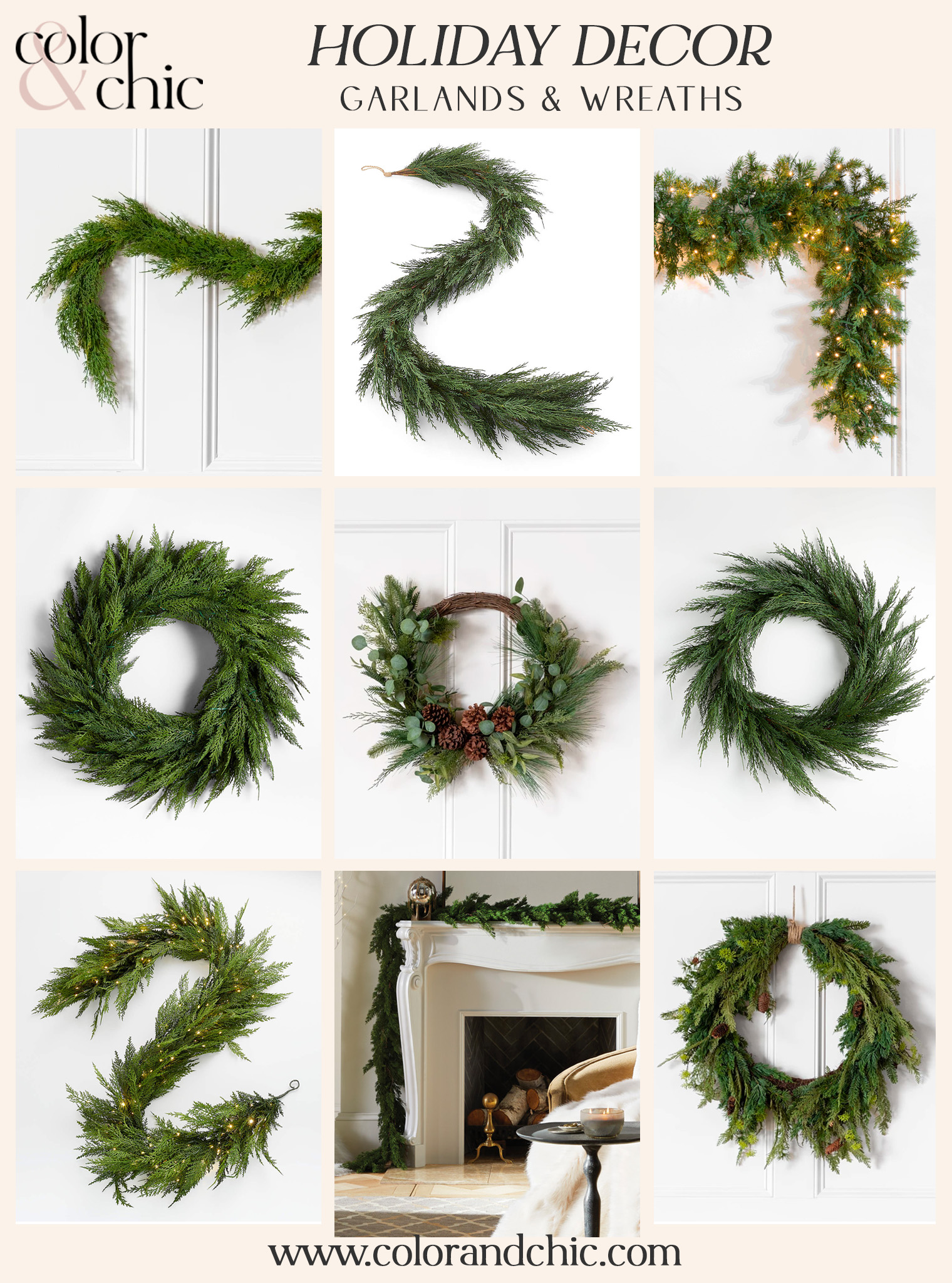 Christmas decor ideas including garlands and wreaths from blogger Hoang-Kim Cung
