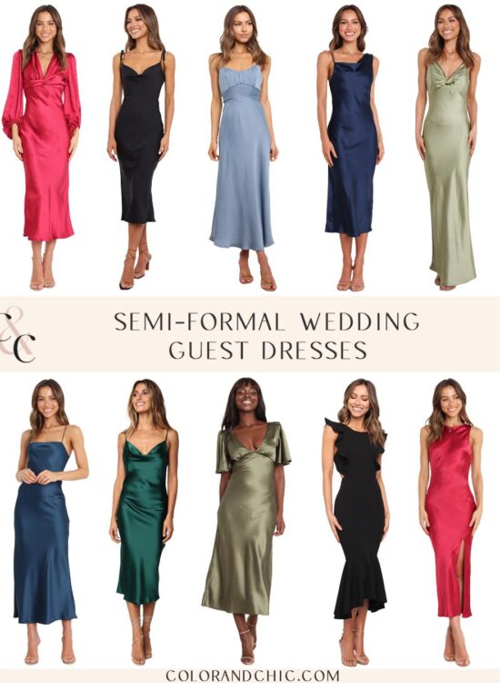 semi-formal wedding guest dresses that follow the wedding dress code