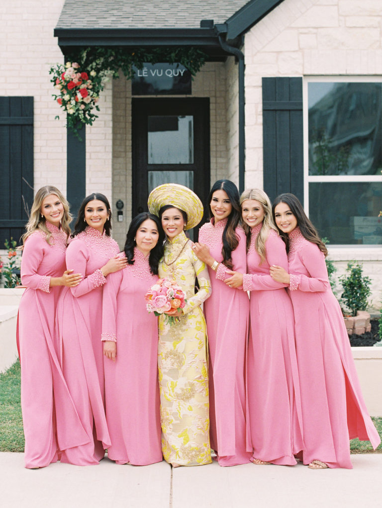 Vietnamese bridesmaid dresses ao dais for a modern Vietnamese fusion wedding in Dallas, Texas