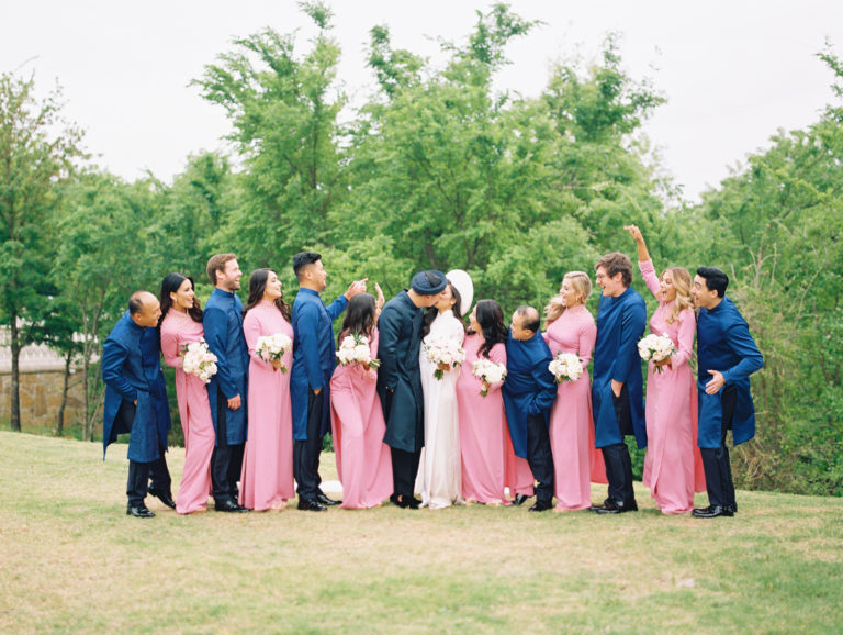 Vietnamese bridesmaids dresses and Vietnamese outfit for groomsmen at The Hillside Estate for a modern Vietnamese wedding