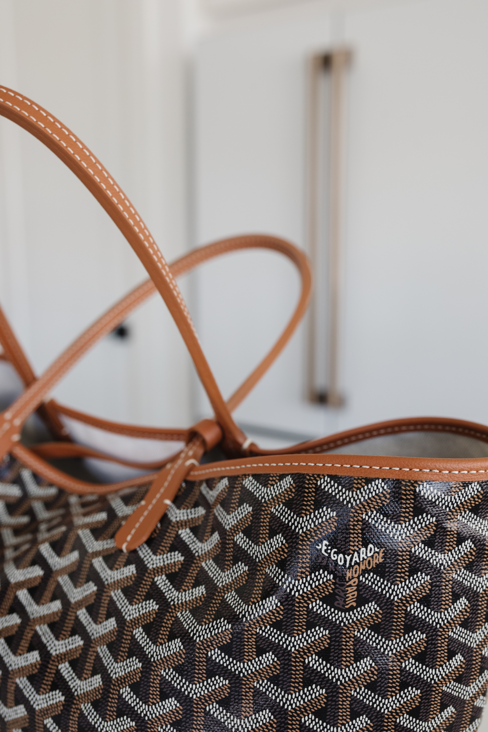 Goyard St Louis PM in black with brown leather trim