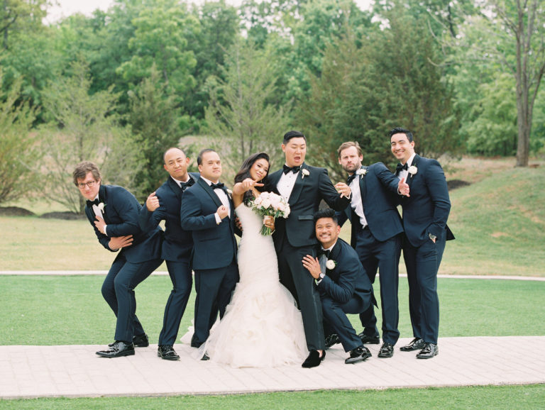Blogger Hoang-Kim Cung's wedding with the groom and groomsmen in The Black Tux