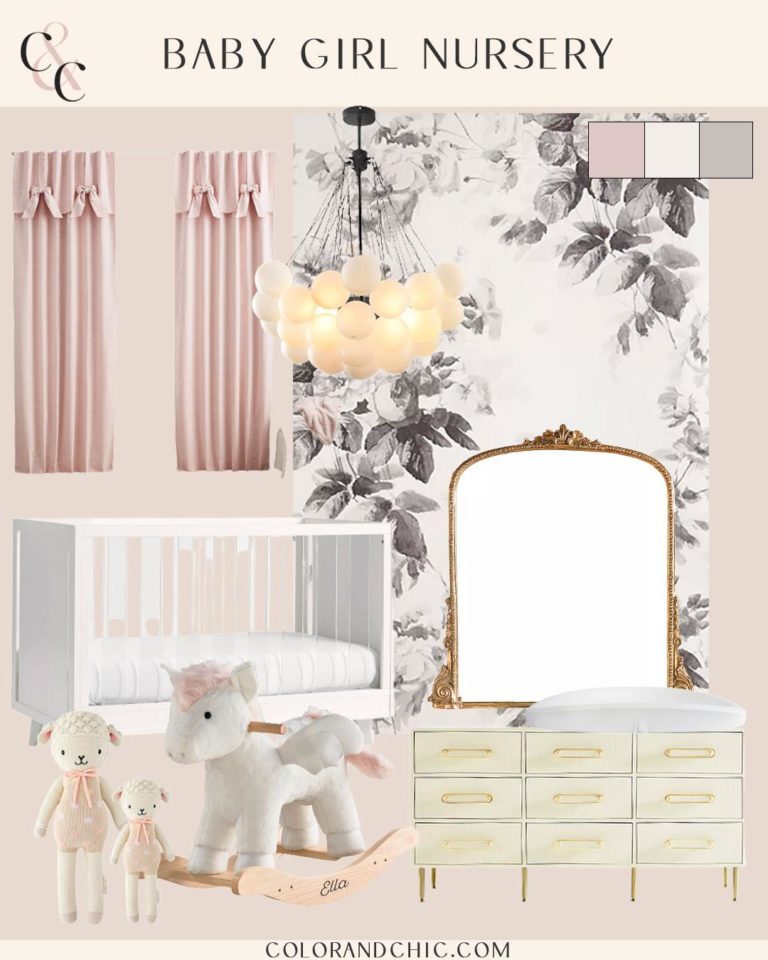 nursery inspiration for girls from pottery barn, anthropologie, janie and jack, and amazon