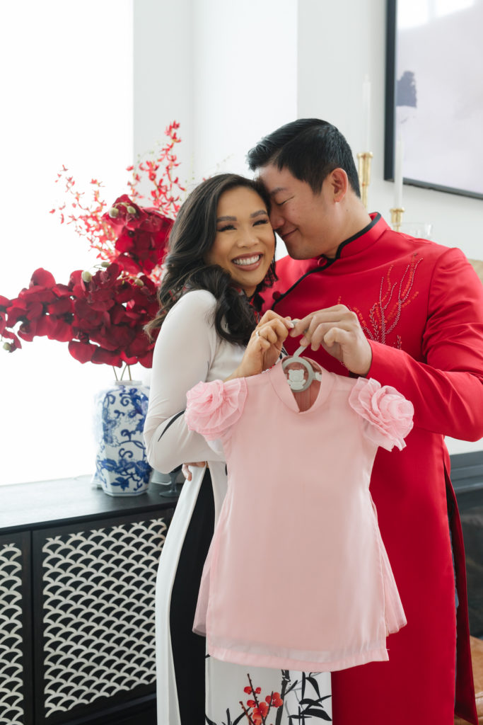 Blogger Hoang-Kim and her husband Jonathan share they are having a baby girl with a Vietnamese ao dai