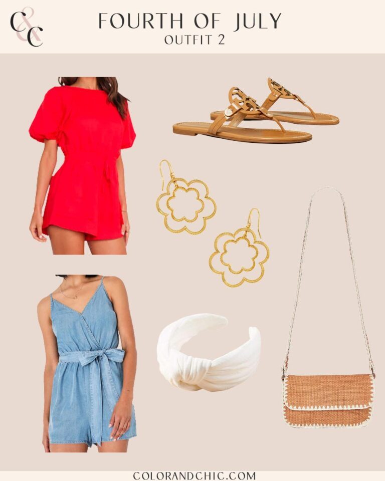cute 4th of july outfit from petal + pup, lulus, l*space, anthropologie, kendra scott, and tory burch 