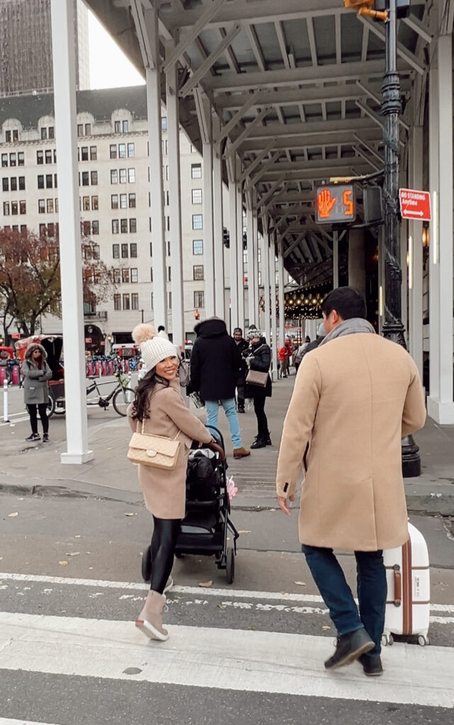 Blogger Hoang-Kim and her husband, Johnny Van walking in New York City during winter.